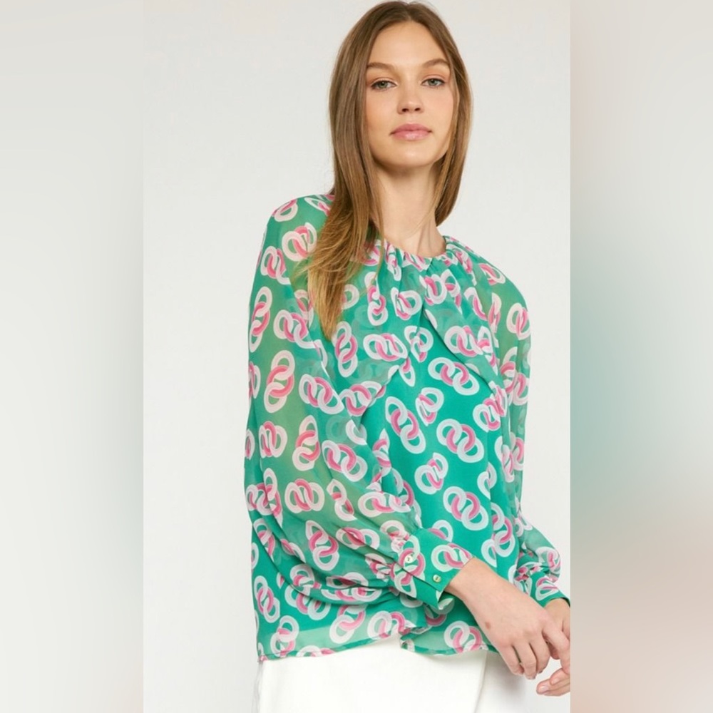 Cape sleeve link print blouse